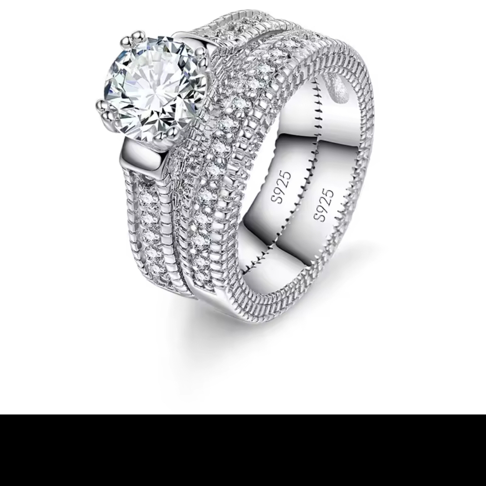 Clearance   925 Sterling Silver Elegant Lab Created  Diamond Ring Set